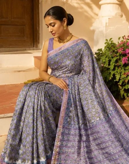 Lavender and Pastel Green Maheswari Silk Saree