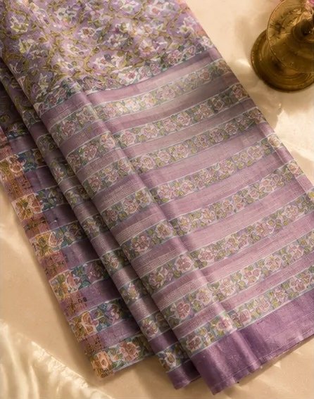 Lavender and Pastel Green Maheswari Silk Saree view 3
