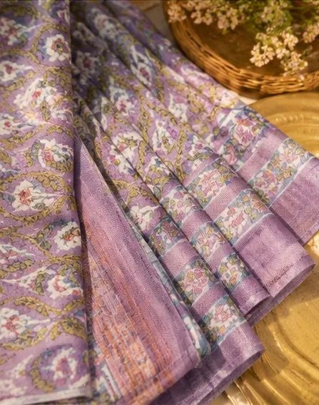 Lavender and Pastel Green Maheswari Silk Saree view 5