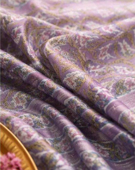 Lavender and Pastel Green Maheswari Silk Saree view 7
