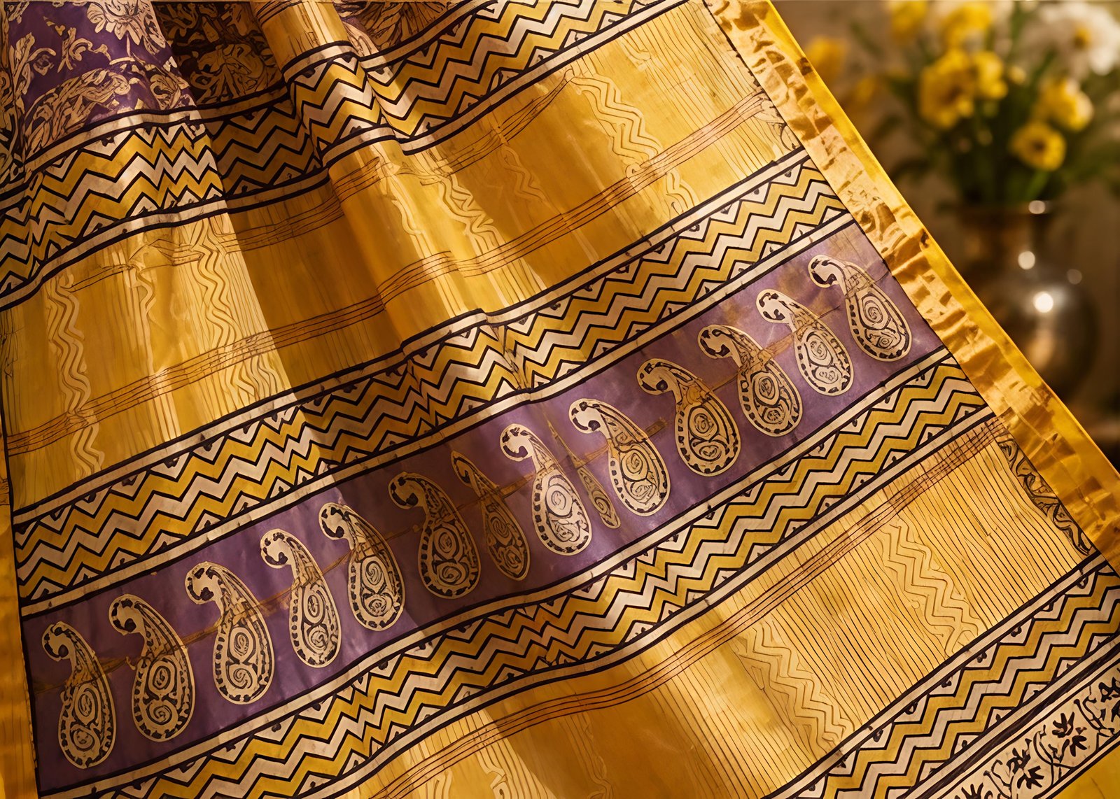 Elegant Purple and Yellow Maheswari Silk Saree view 2