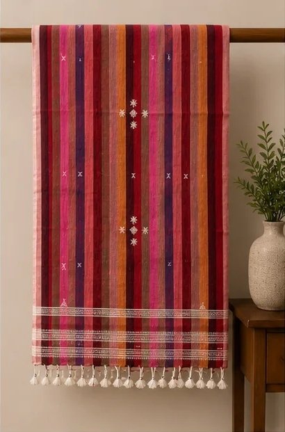 Forest Bloom Striped Cotton Dupatta view 2