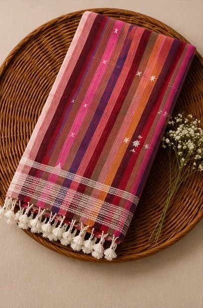 Forest Bloom Striped Cotton Dupatta view 4