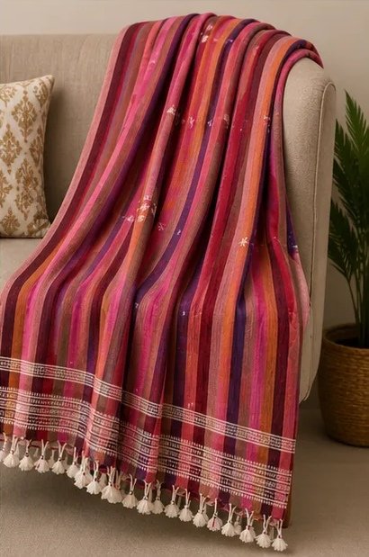 Forest Bloom Striped Cotton Dupatta view 6