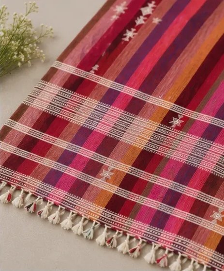 Rosewood Sunset Striped Cotton Dupatta view 4