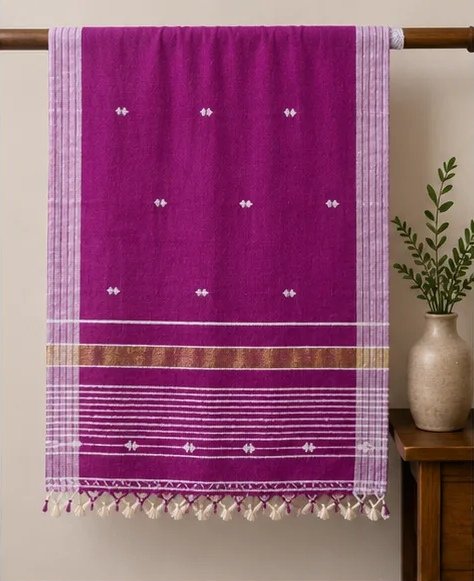 Royal Magenta Handwoven Cotton Dupatta view 2