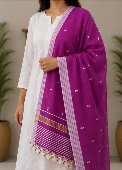 Royal Magenta Handwoven Cotton Dupatta view 6