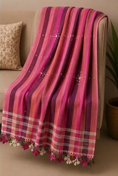 Sunset Blush Striped Cotton Dupatta view 1