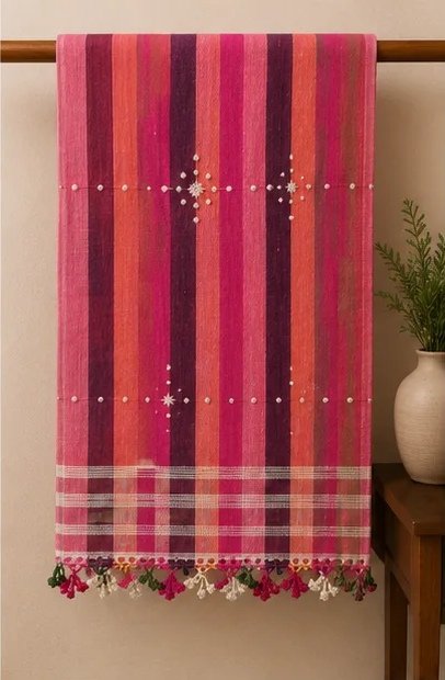 Sunset Blush Striped Cotton Dupatta