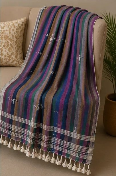 Midnight Meadow Striped Cotton Dupatta