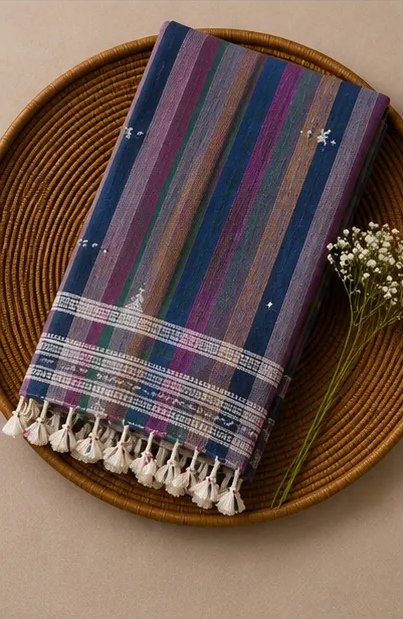 Midnight Meadow Striped Cotton Dupatta view 3