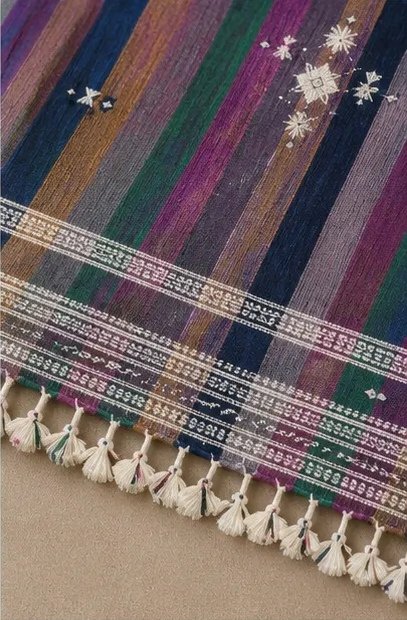 Midnight Meadow Striped Cotton Dupatta view 4