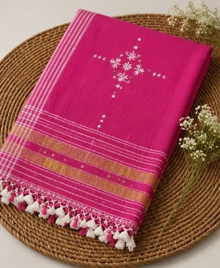 Radiant Fuchsia Handwoven Cotton Dupatta view 1