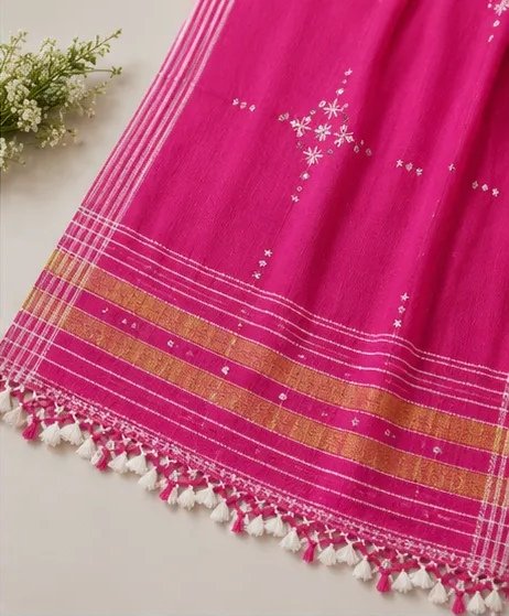Radiant Fuchsia Handwoven Cotton Dupatta view 2
