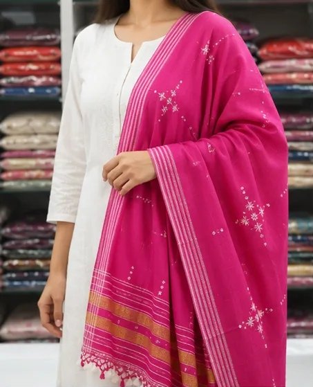 Radiant Fuchsia Handwoven Cotton Dupatta view 4