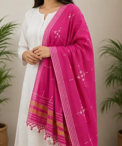 Radiant Fuchsia Handwoven Cotton Dupatta view 6