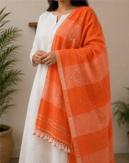 Royal Berry Striped Cotton Dupatta view 6