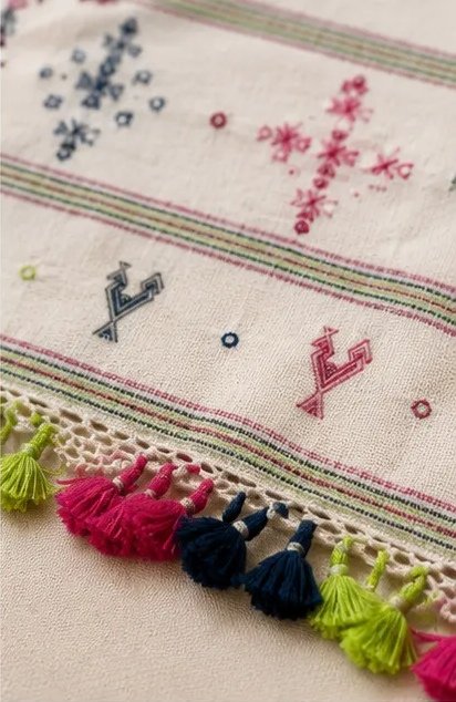 Ivory Multicolour Embroidered Cotton Dupatta view 2