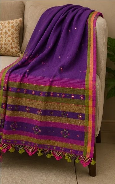 Royal Violet Handwoven Cotton Dupatta
