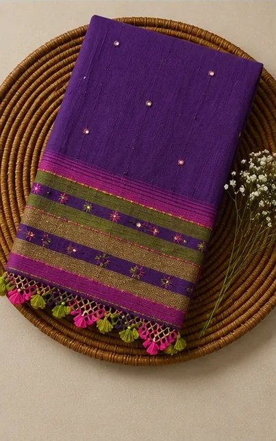Royal Violet Handwoven Cotton Dupatta view 3