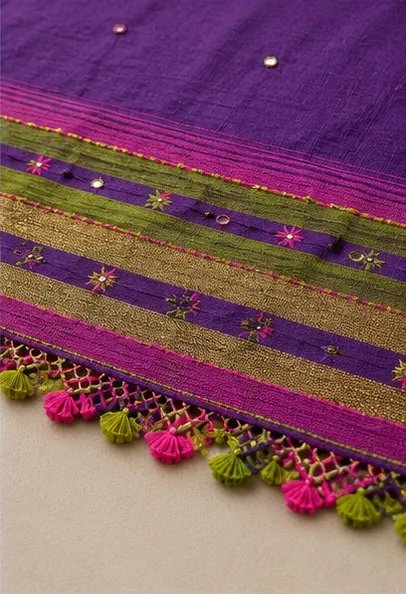 Royal Violet Handwoven Cotton Dupatta view 4