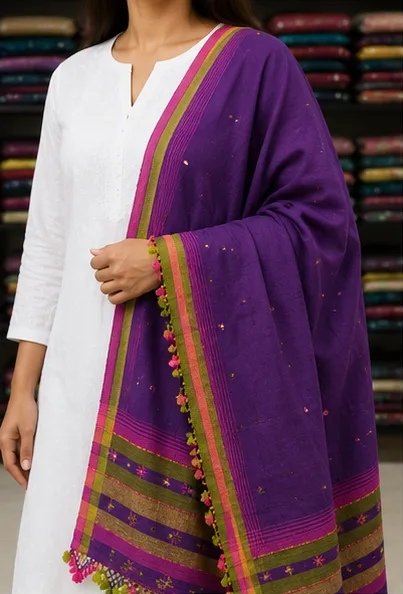 Royal Violet Handwoven Cotton Dupatta view 6