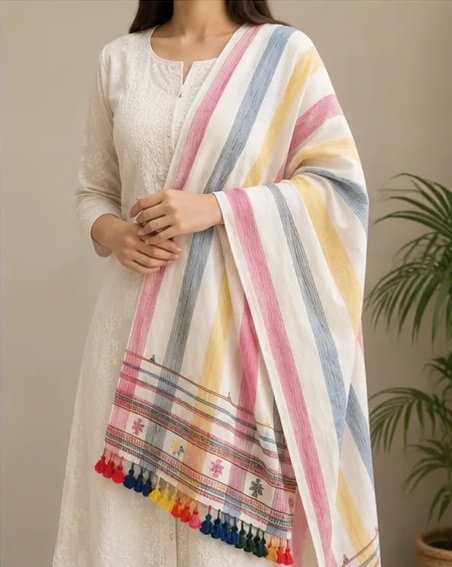 Pastel Harmony Striped Cotton Dupatta