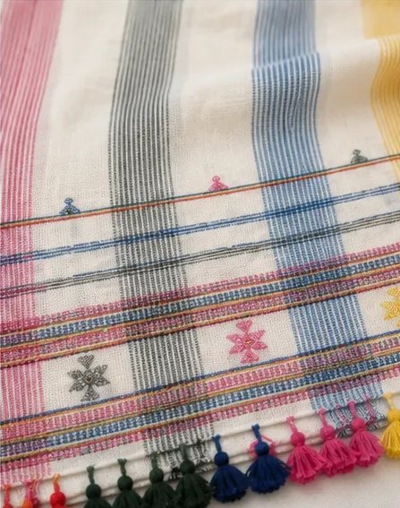 Pastel Harmony Striped Cotton Dupatta view 2