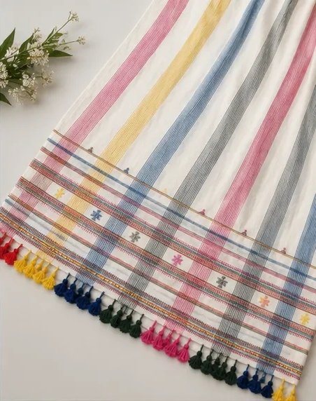 Pastel Harmony Striped Cotton Dupatta view 4