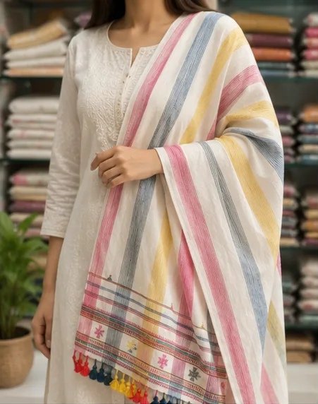 Pastel Harmony Striped Cotton Dupatta view 6