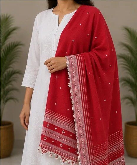 crimson-red-handwoven-cotton-dupatta view 1