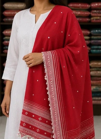 crimson-red-handwoven-cotton-dupatta view 6