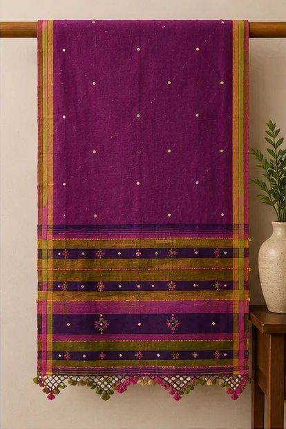 Royal Plum Embroidered Cotton Dupatta view 2