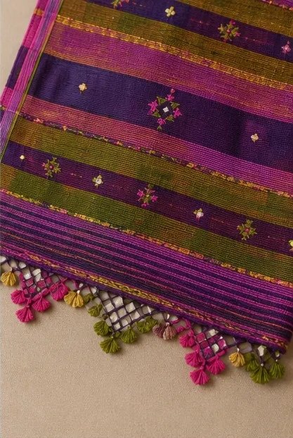 Royal Plum Embroidered Cotton Dupatta view 3