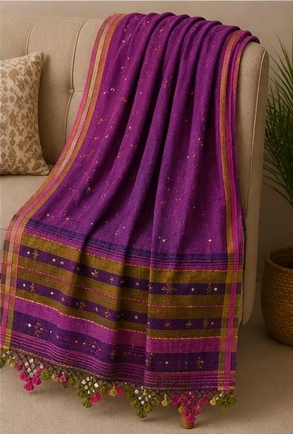 Royal Plum Embroidered Cotton Dupatta