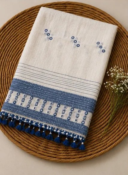 Ivory Indigo Handwoven Cotton Dupatta view 3