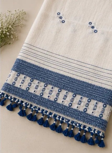 Ivory Indigo Handwoven Cotton Dupatta view 4