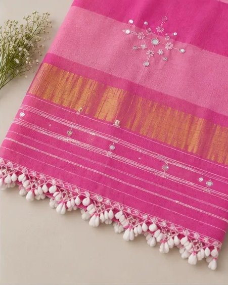 Blush Pink Handcrafted Cotton Dupatta view 2