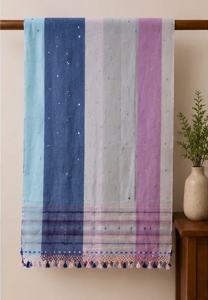Ivory Multicolor Striped Cotton Dupatta