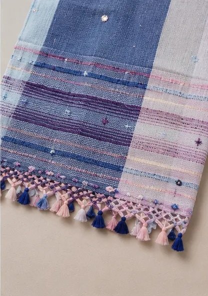 Ivory Multicolor Striped Cotton Dupatta view 3