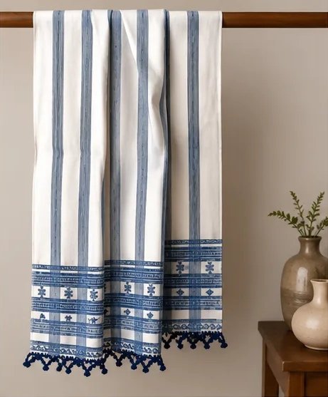Ivory Blue Striped Cotton Dupatta