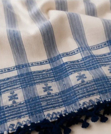 Ivory Blue Striped Cotton Dupatta view 5