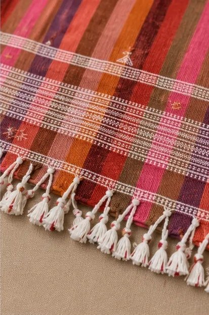 Rosewood Pink Striped Cotton Dupatta view 4