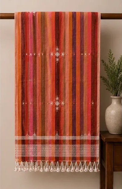 Rosewood Pink Striped Cotton Dupatta view 5