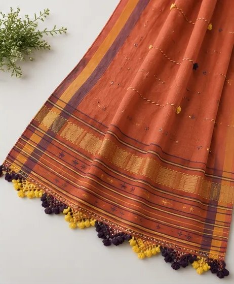 Rust Orange Handcrafted Cotton Dupatta view 3
