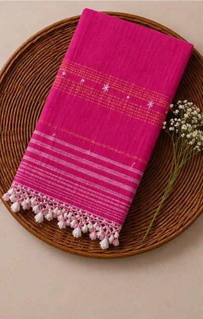 Rani Pink Handcrafted Cotton Dupatta