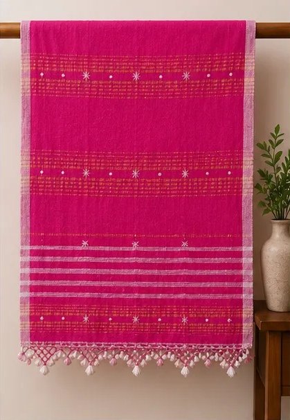 Rani Pink Handcrafted Cotton Dupatta view 5