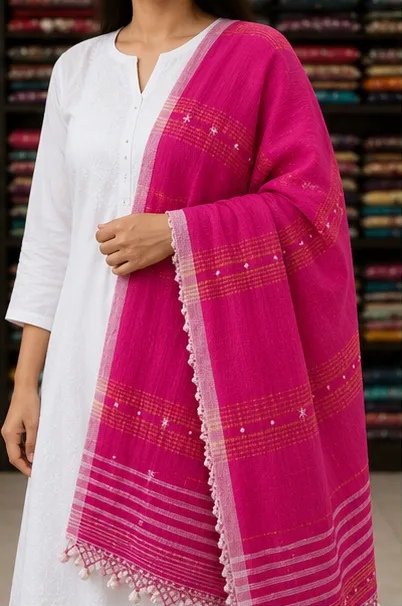 Rani Pink Handcrafted Cotton Dupatta view 6