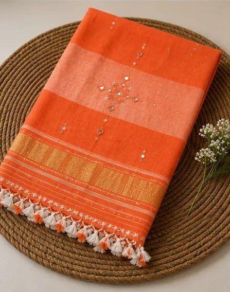 Sunset Orange Handcrafted Cotton Dupatta view 4