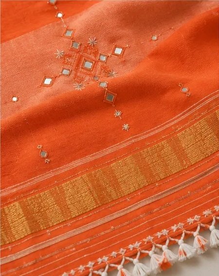 Sunset Orange Handcrafted Cotton Dupatta